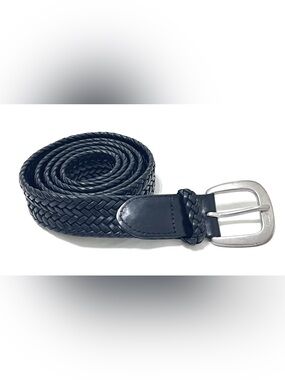 Polo Ralph Lauren Braided Leather Belt Black RL67 Silver Buckle 32